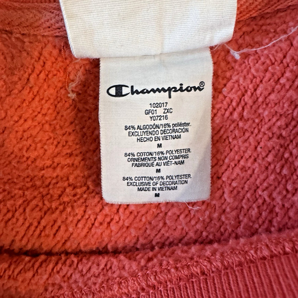 VTG 90s Cropped Champion Reverse Weave M Salmon Crew Long Sleeve Pullover EUC - Picture 3 of 11